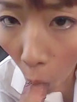 Horny Japanese schoolgirl giving an exciting blowjob for cum