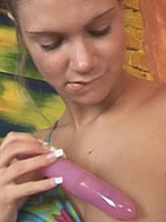 Teenie showing how to masturbate with a dildo in her pink